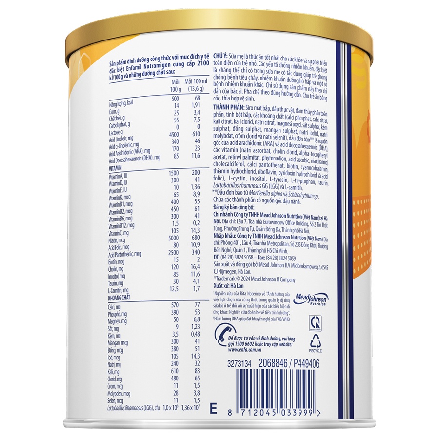 Thành phần của sữa Enfamil Nutramigen LGG 400g cho bé 0-12 tháng