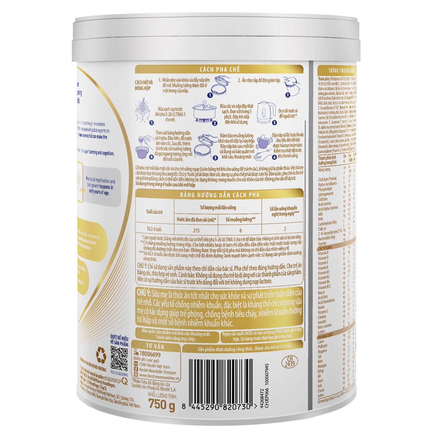 Sữa bột S-26 Ultima 3 750g dành cho bé từ 2-6 tuổi hình 4