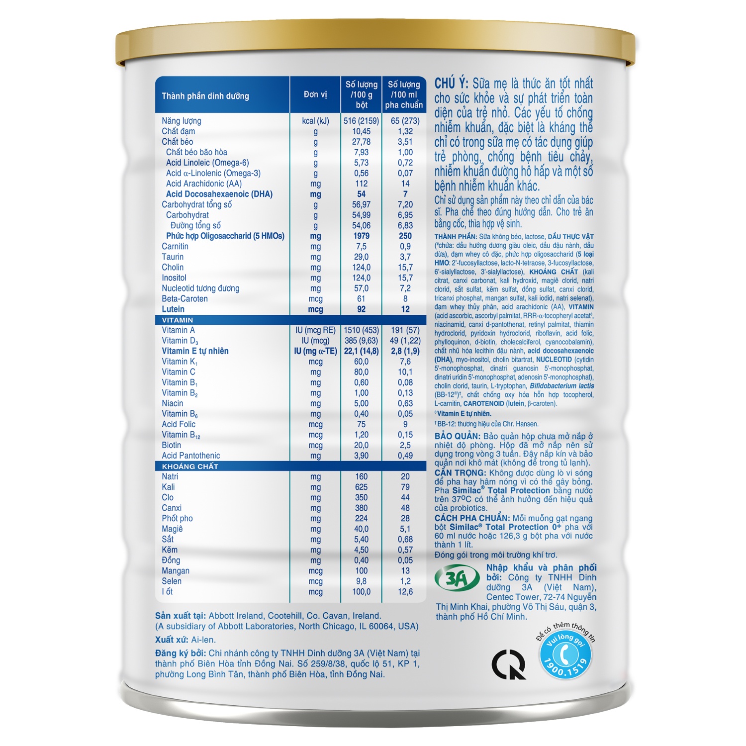 Thành phần dinh dưỡng sữa Similac Total Protection 0+