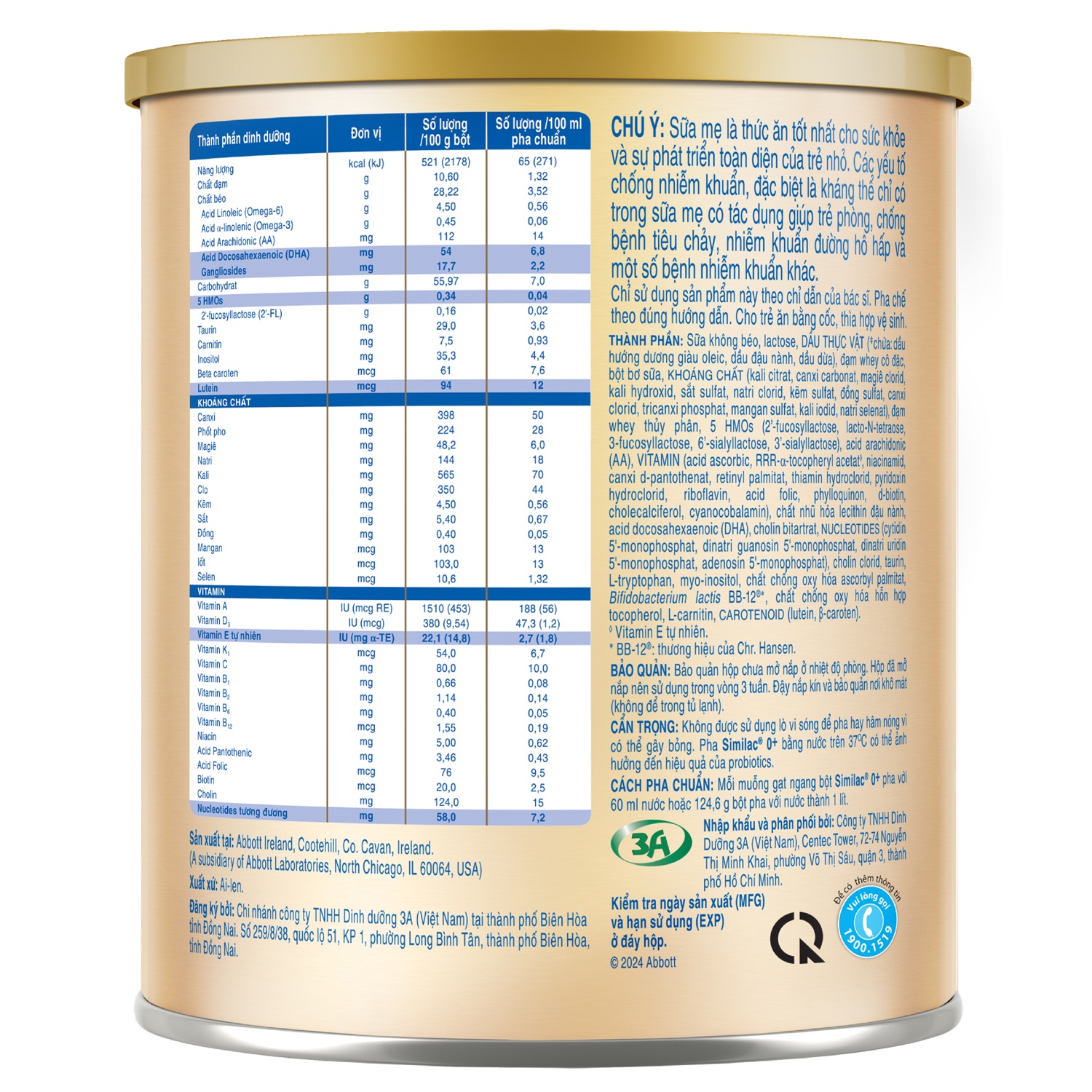 Thành phần dinh dưỡng của sữa Similac 5G số 0+