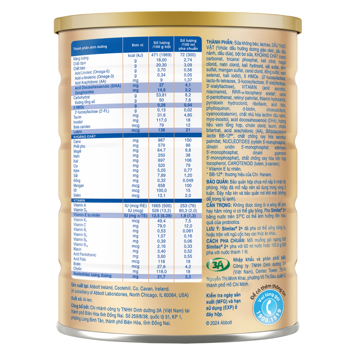 Thành phần dinh dưỡng của sữa Similac 5G số 2+