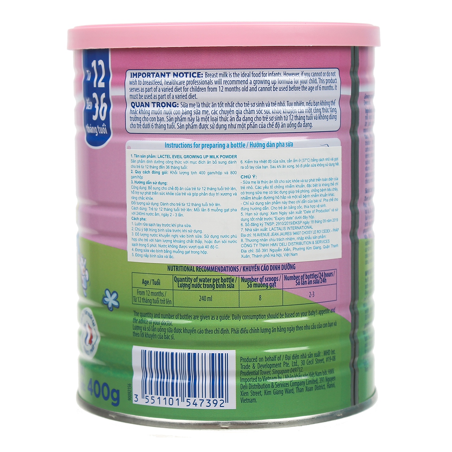 Sữa bột Lactel Eveil Growing up 400g Sữa bột Lactel Eveil Growing up 400g hình 2