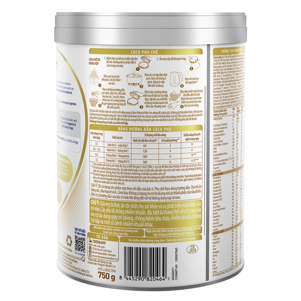 Sữa bột S-26 Ultima 1 750g dành cho bé từ 0-12 tháng tuổi hình 4