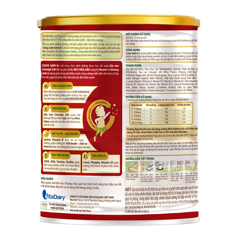 Hướng dẫn cách pha sữa Colos Gain 0+
