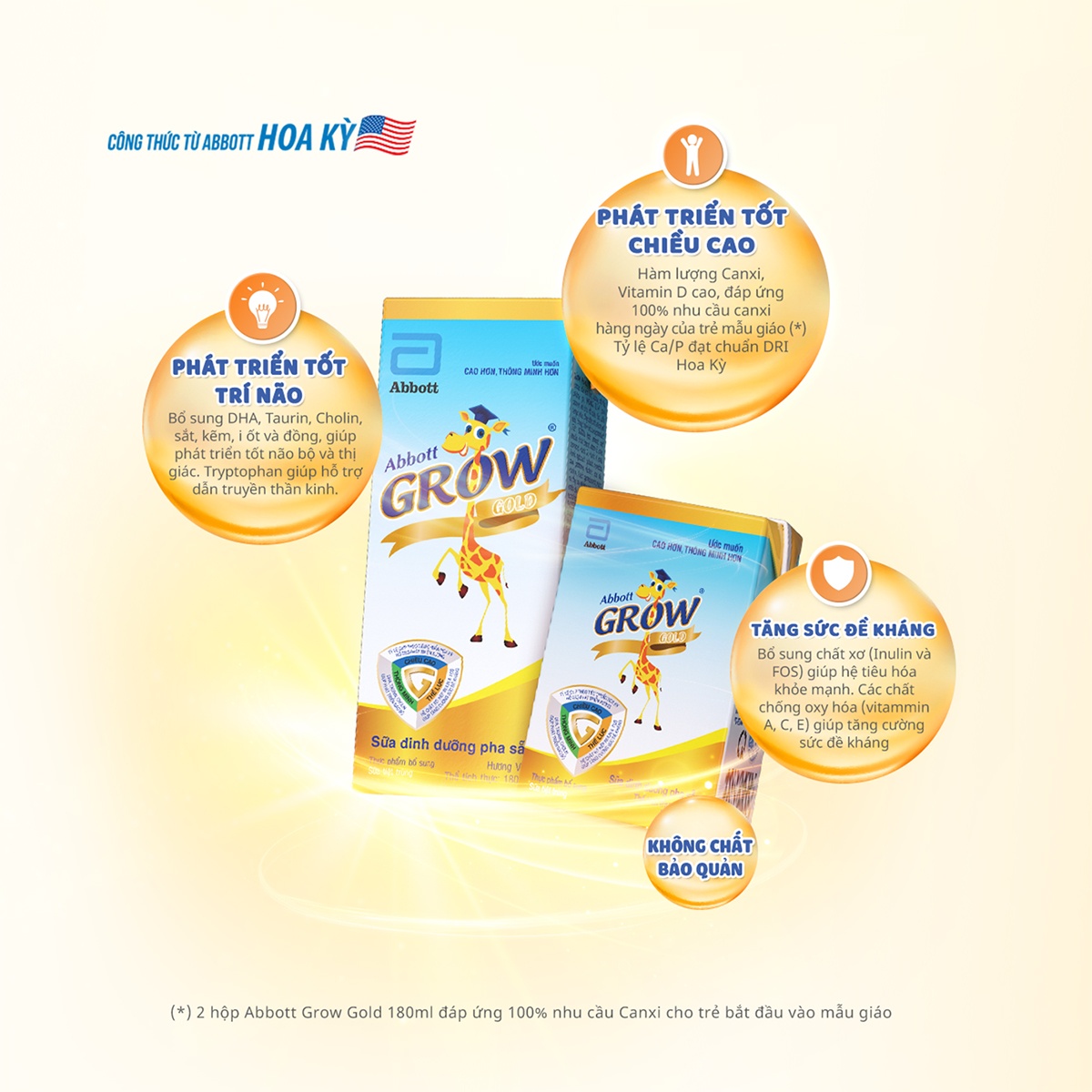 Sữa nước Abbott Grow Gold hương vani (4x180ml) cho bé từ 1 tuổi trở lên hình 2