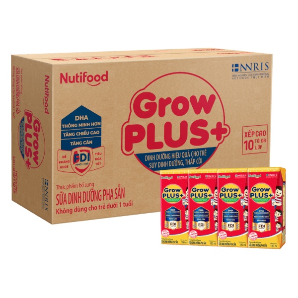 Sữa Uống Dinh Dưỡng Nutifood GrowPlus+ Đỏ 4x180ml (Thùng 12 lốc) hình 1