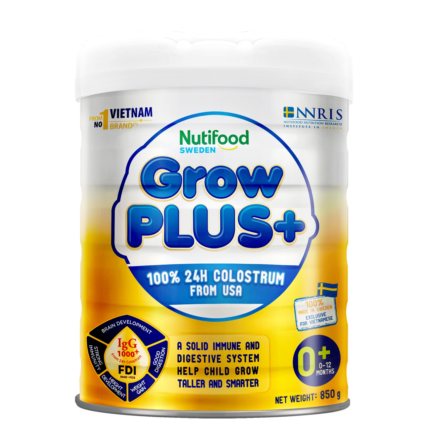 Sữa Nutifood GrowPlus+ Vàng (Sữa non) cho bé 0-12 tháng 850g hình 1