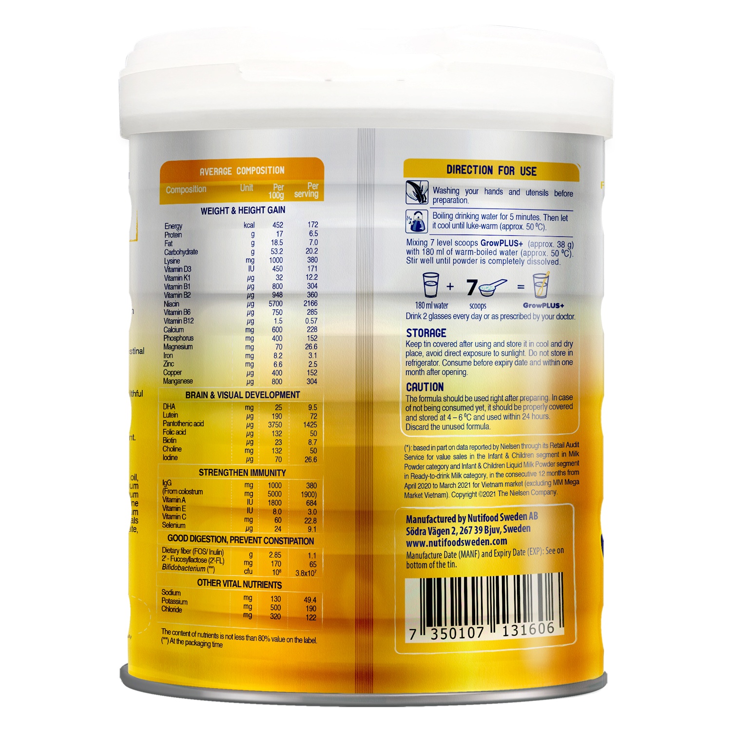 Sữa Nutifood GrowPLUS+ Vàng (Sữa non) cho bé trên 1 tuổi 850g hình 2