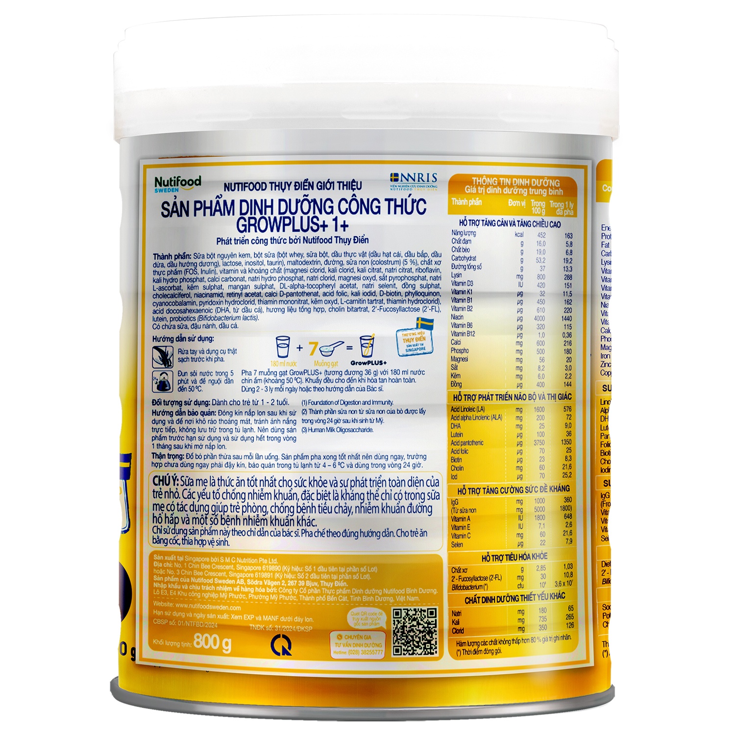 Sữa bột Nutifood Grow Plus+ Vàng (Sữa non) 800g cho bé trên 1 tuổi hình 4