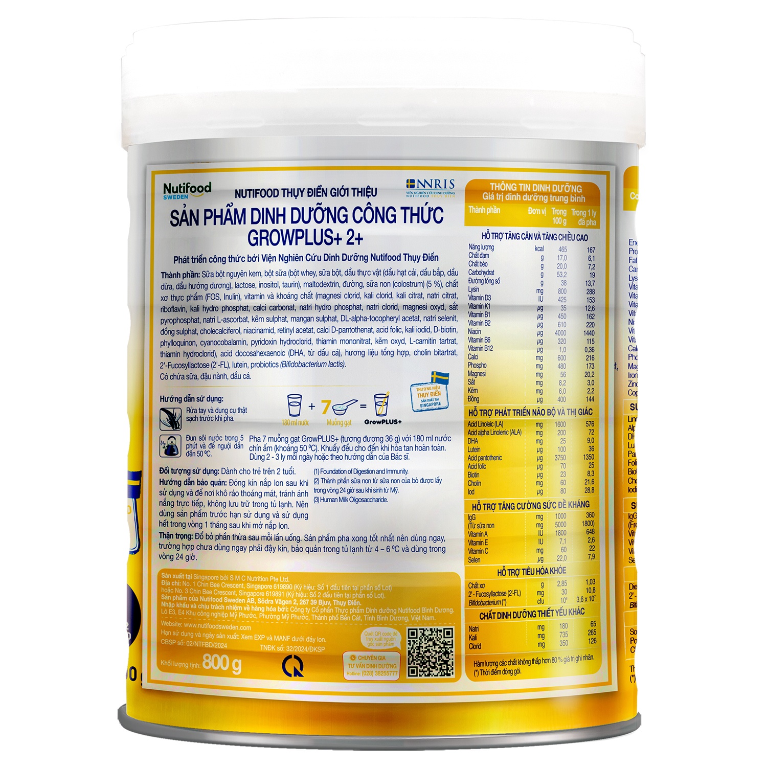 Sữa bột Nutifood Grow Plus+ Vàng (Sữa non) 800g cho bé trên 2 tuổi hình 3