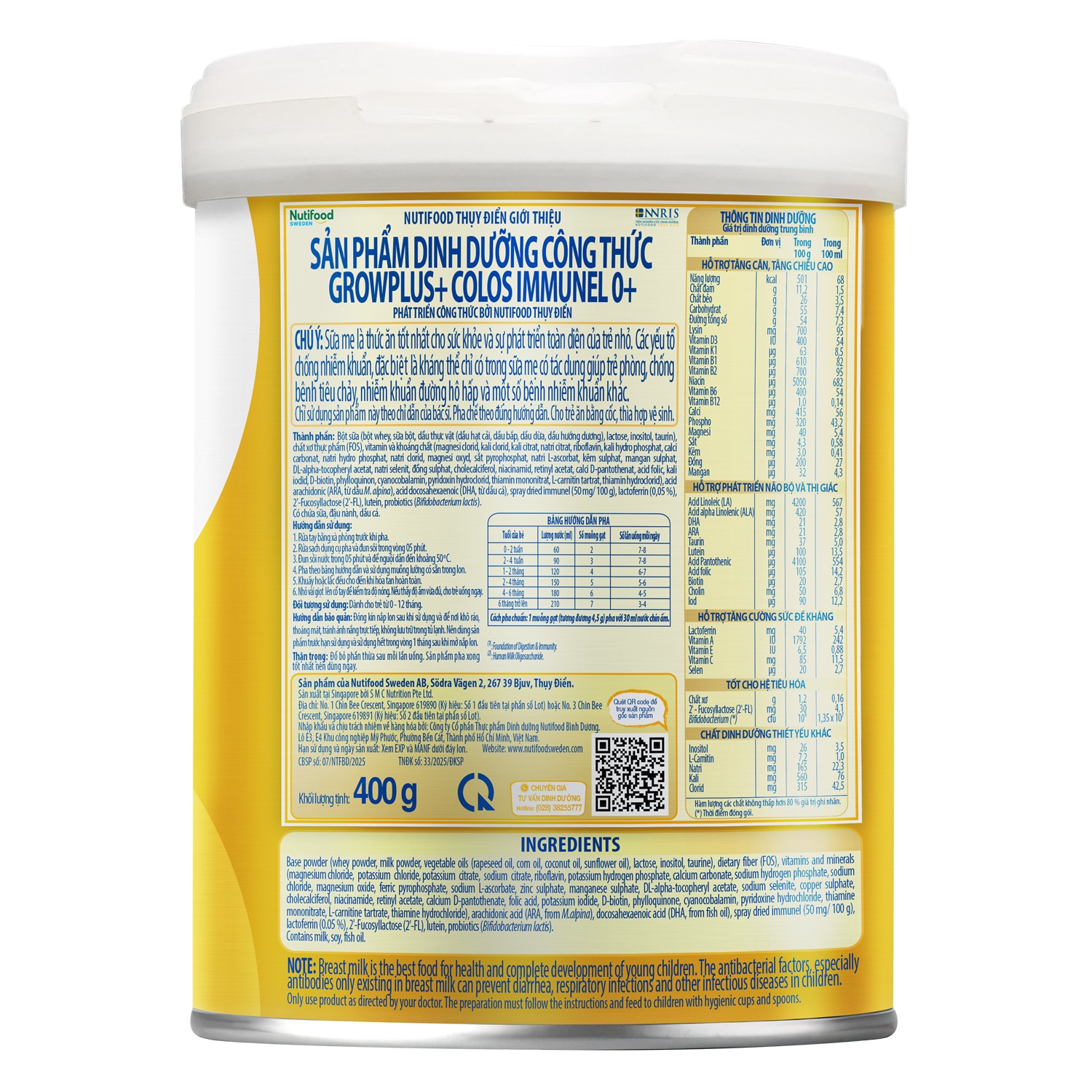 Đặc điểm nổi bật của sữa Nutifood GrowPlus+ Colos Immunel 0+ 400g