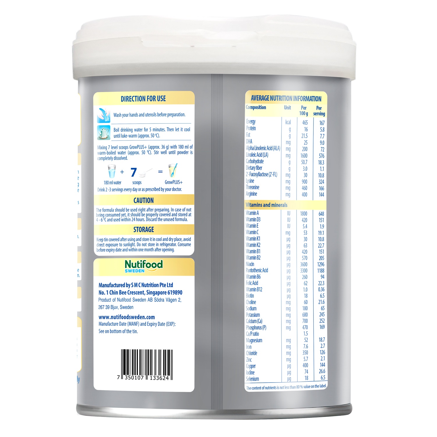 Thành phần của sữa bột Nutifood GrowPlus+ Height Boosting 1+ 800g cho bé 1-2Y