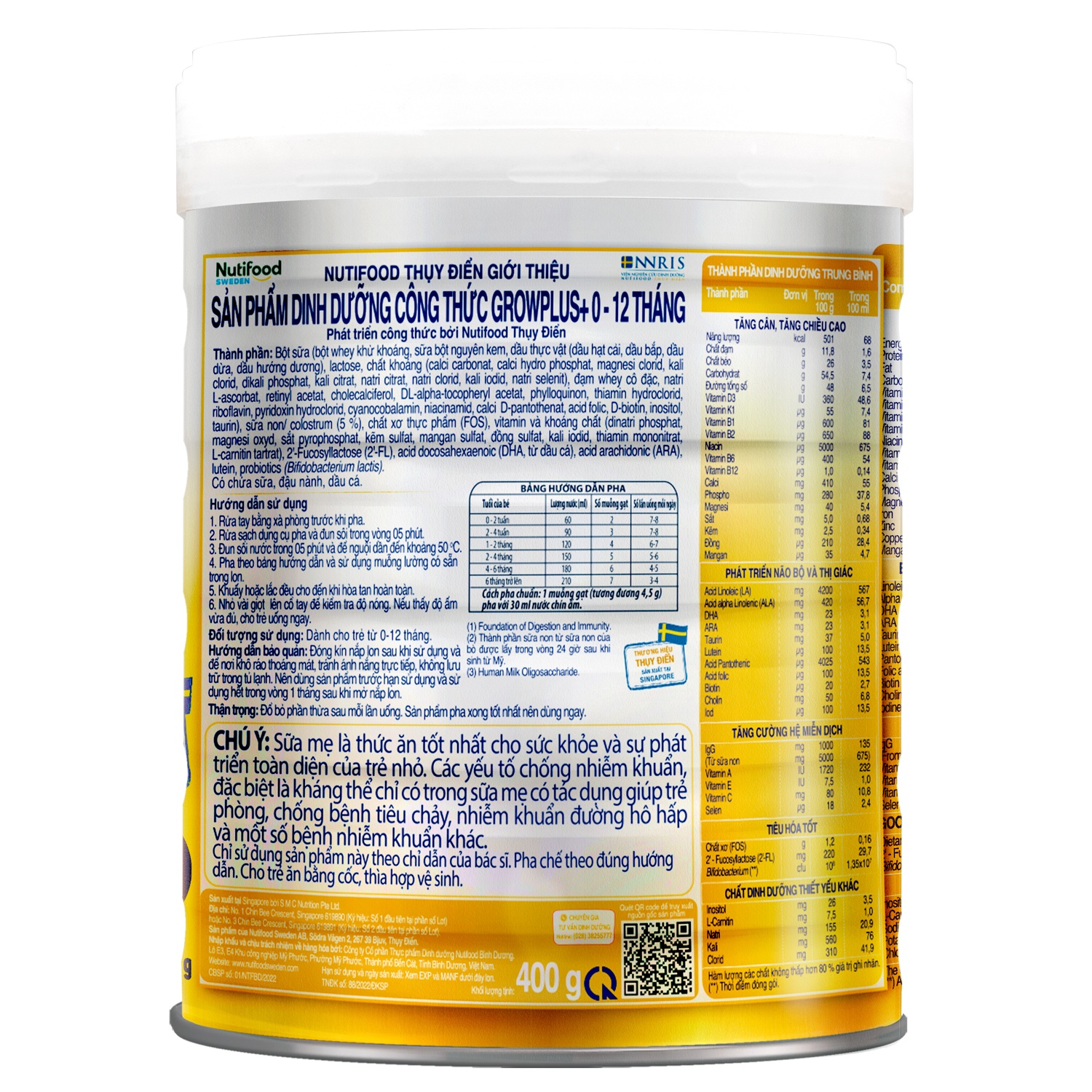 Chi tiết thành phần sữa non Nutifood Grow Plus+ 400g trên bao bì