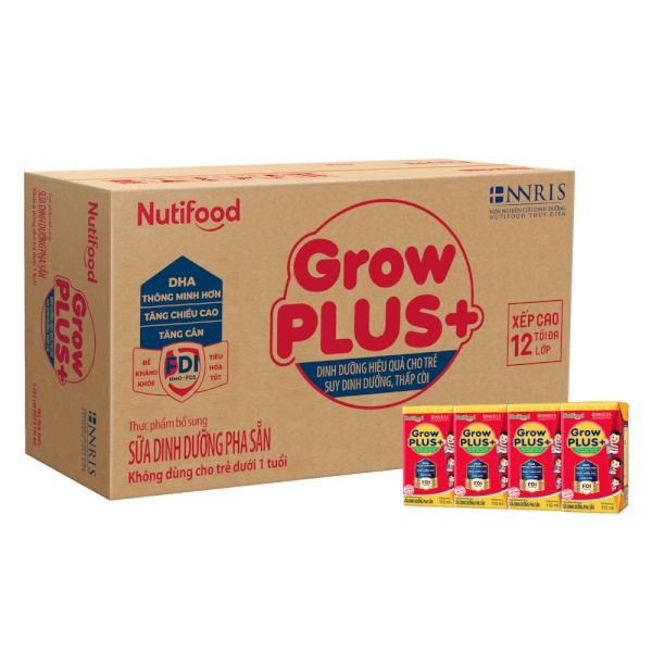 Sữa uống dinh dưỡng Nutifood GrowPLUS+ Đỏ 4x110ml (Thùng 12 lốc) hình 1
