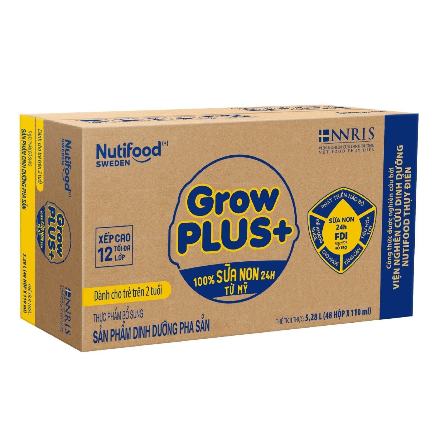 Sữa uống dinh dưỡng Nutifood GrowPLUS+ Vàng 4x110ml (Thùng 12 lốc) hình 1