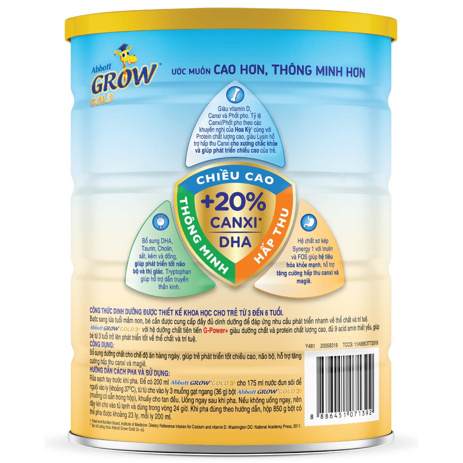 Sữa Abbott Grow Gold 3+ hương Vani 900g/850g (3-6 tuổi) hình 4