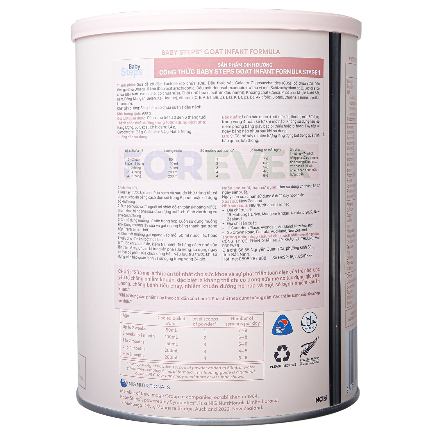 Sữa dê Baby Steps số 1 900g cho bé 0-6 tháng tuổi