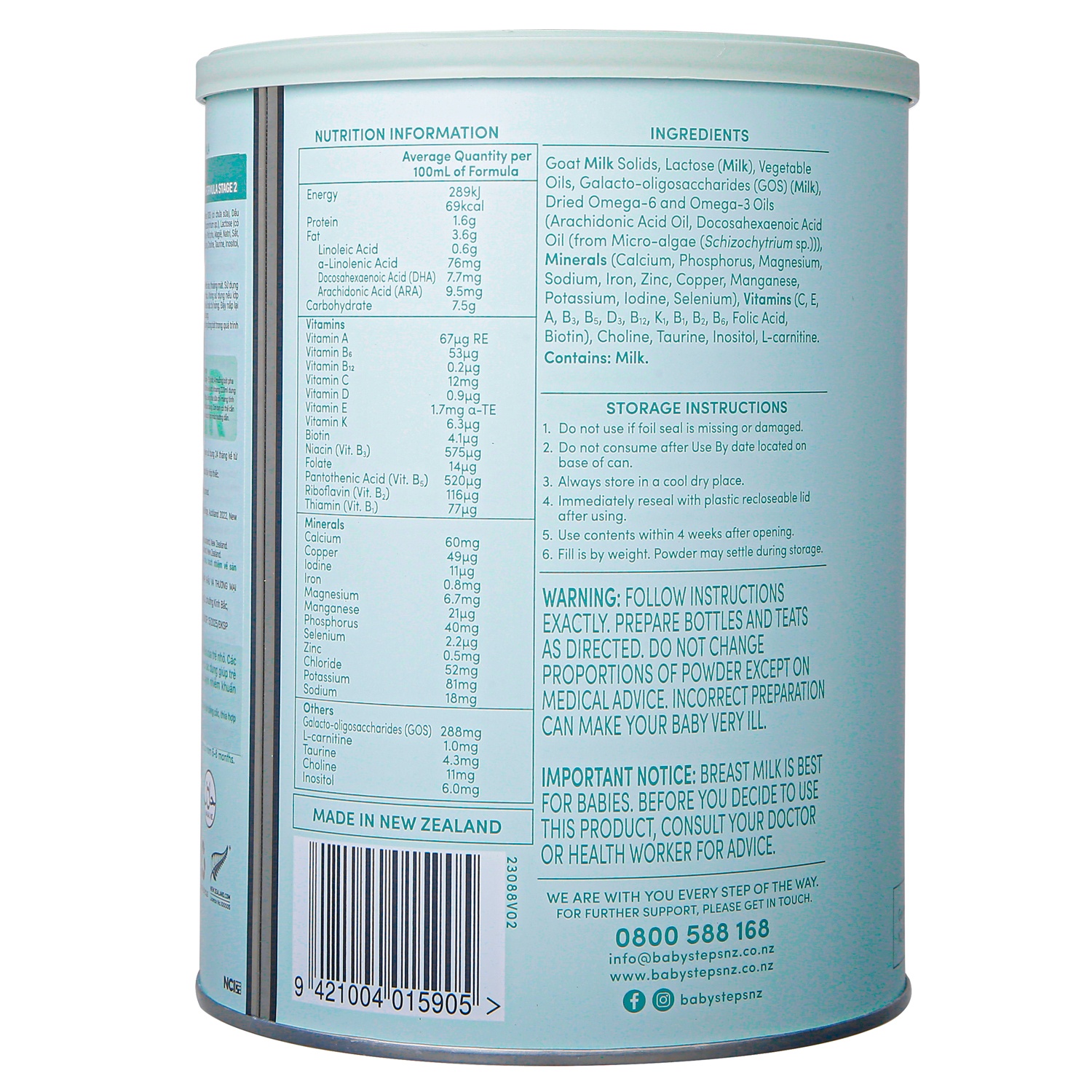 Sữa dê Baby Steps số 2 900g cho bé 6-12 tháng tuổi