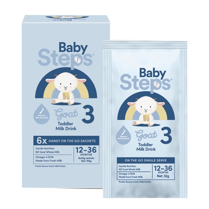 Sữa dê Baby Steps số 3 hộp 6 gói cho bé 12-36 tháng tuổi