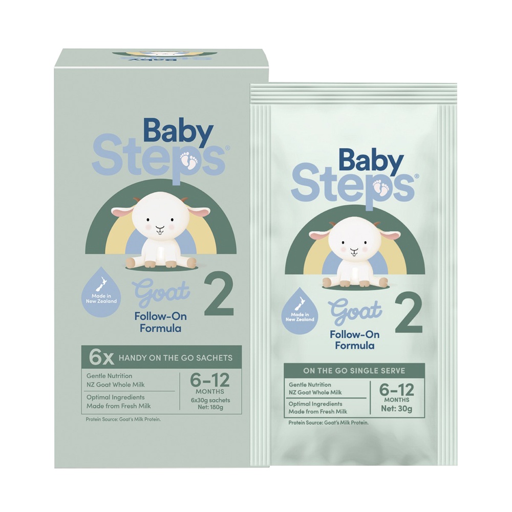 Sữa dê Baby Steps số 2 hộp 6 gói cho bé 6-12 tháng tuổi