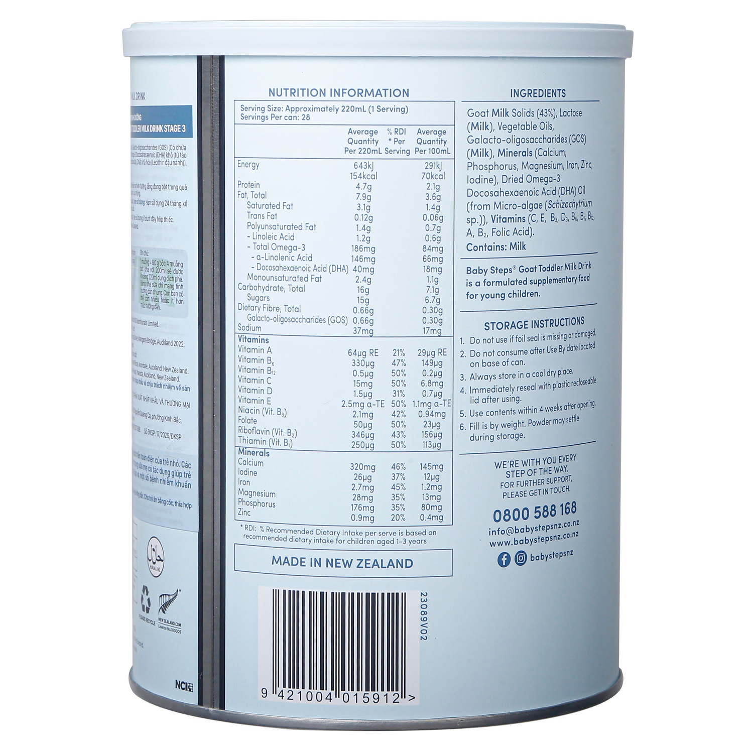 Sữa dê Baby Steps số 3 900g cho bé 12-36 tháng tuổi