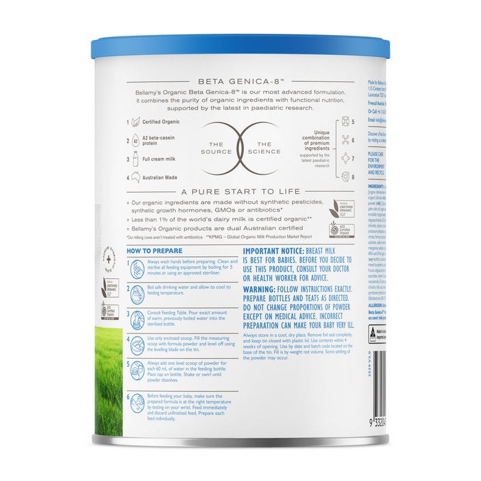 Công dụng sữa Bellamy's Organic A2 số 1 350g cho bé 0-6 tháng tuổi
