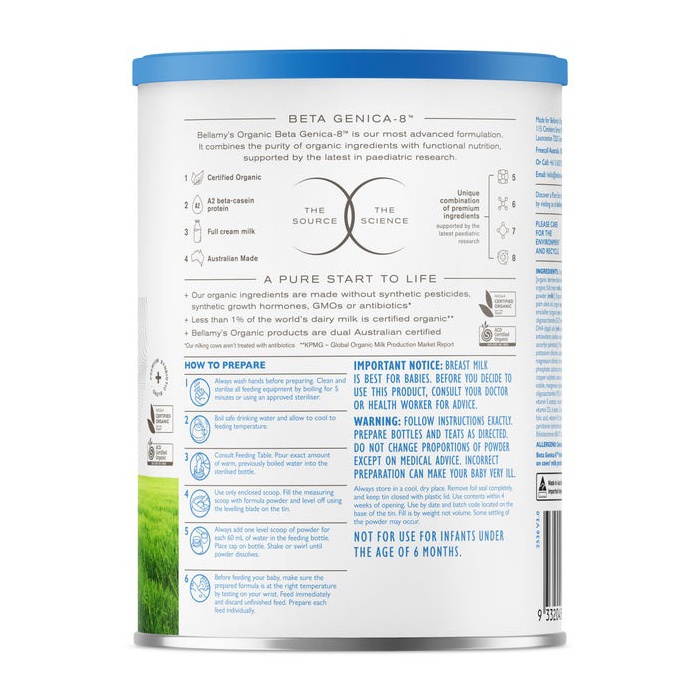 Thành phần dinh dưỡng sữa Bellamy's Organic A2 số 2