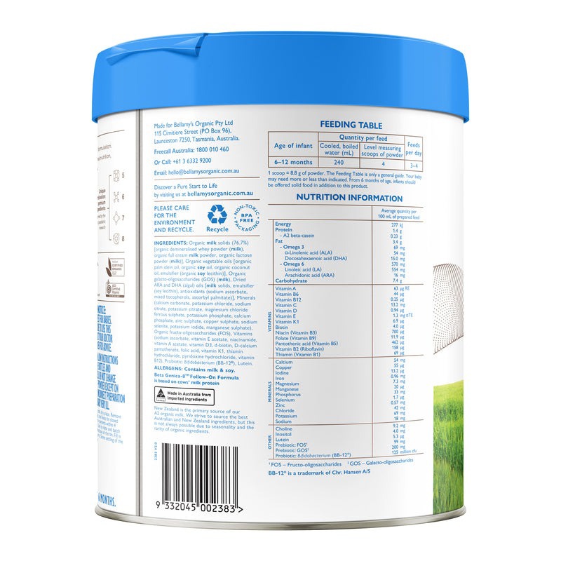 Thành phần dinh dưỡng sữa Bellamy's Organic A2 số 2