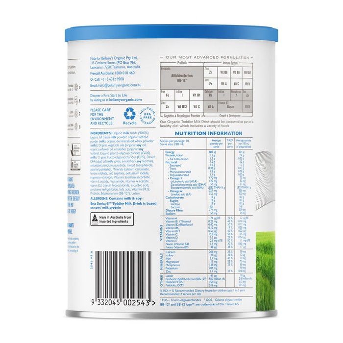 Thành phần dinh dưỡng sữa Bellamy's Organic A2 số 3