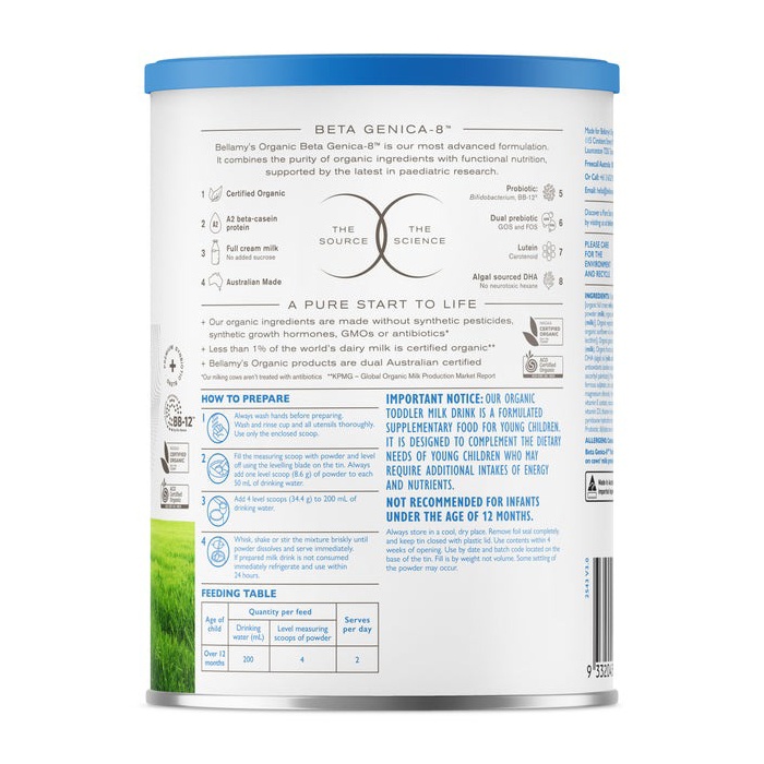 Thành phần dinh dưỡng sữa Bellamy's Organic A2 số 3