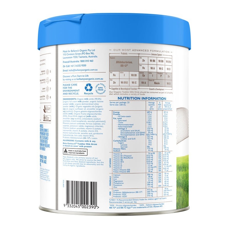 Thành phần dinh dưỡng sữa Bellamy's Organic A2 số 3