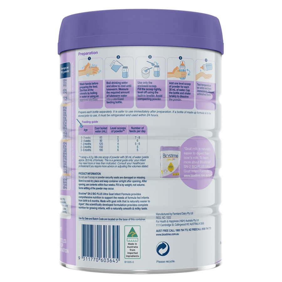 Sữa dê Biostime số 1 SN-2 Bio Plus 800g cho bé 0-6 tháng tuổi hình 3