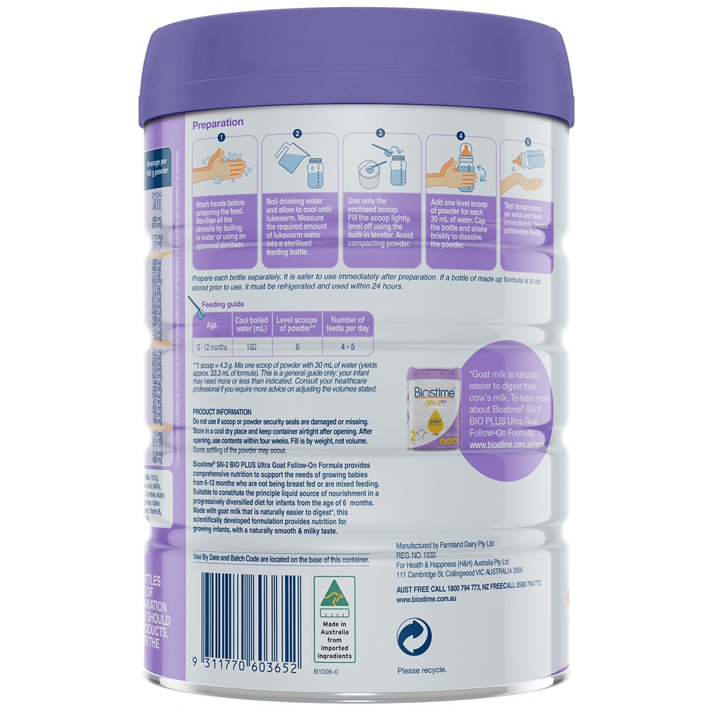 Sữa dê Biostime số 2 SN-2 Bio Plus 800g cho bé 6-12 tháng tuổi hình 3