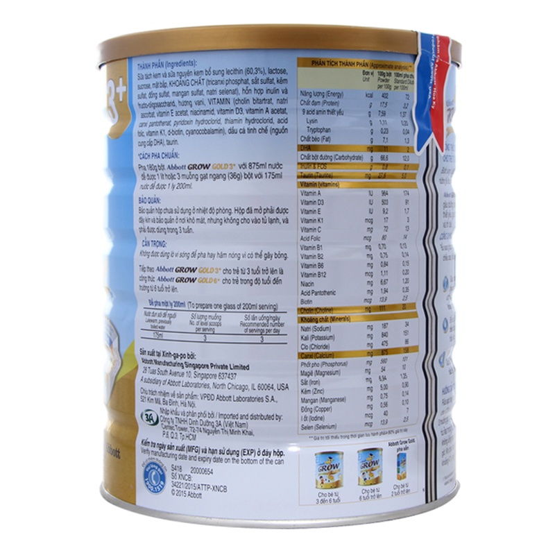 Sữa Abbott Grow Gold 3+ hương Vani 1.7kg hình 2