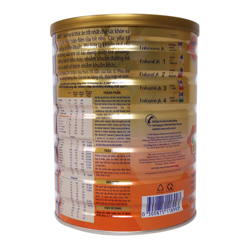 Sữa bột Enfagrow A+ s3 900g hình 2