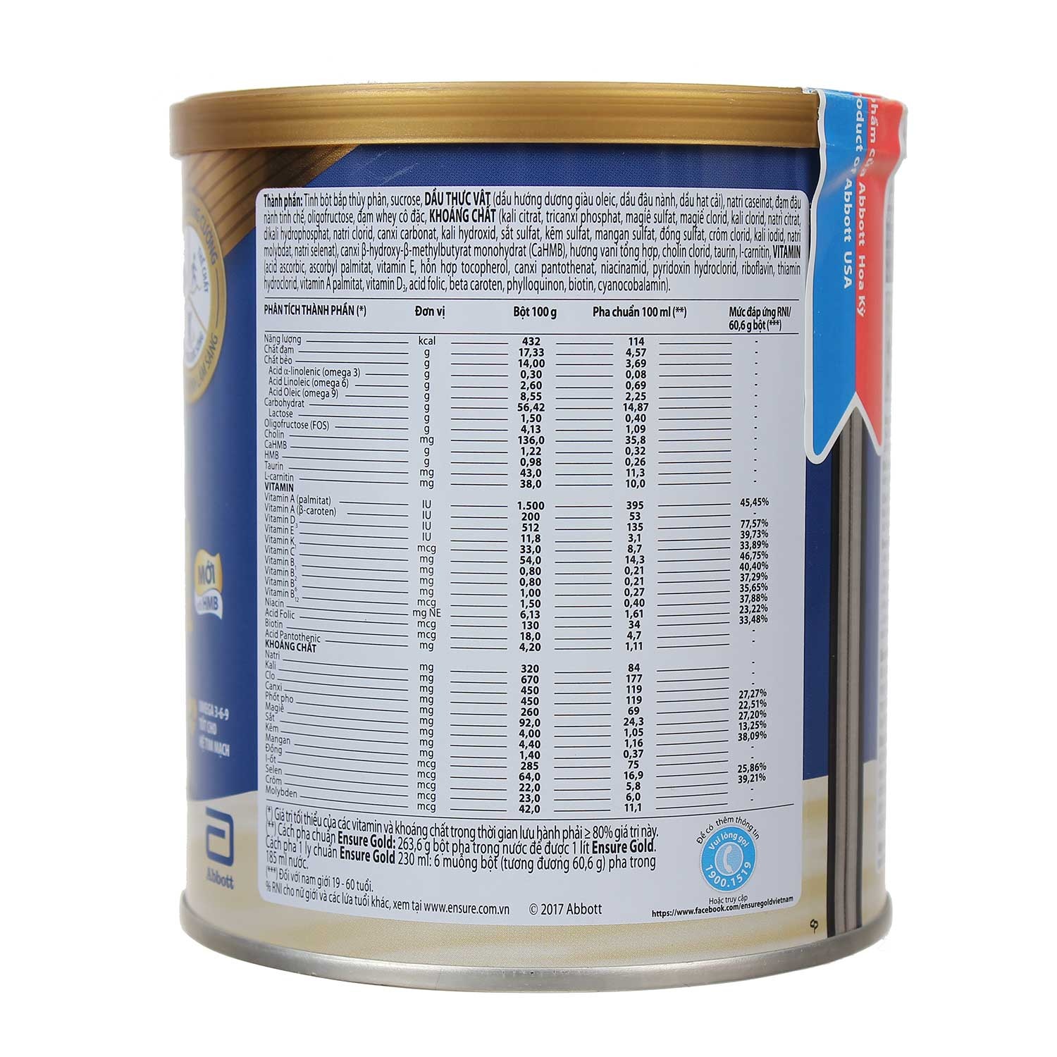 sữa bột Ensure Gold hương vani 400g