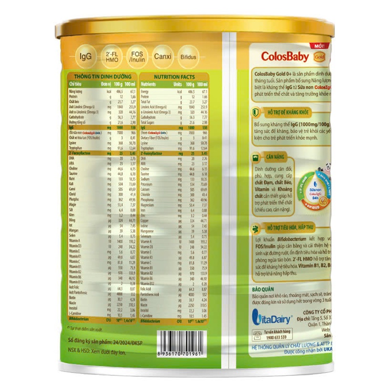 Thành phần sữa bột Colosbaby Gold mới