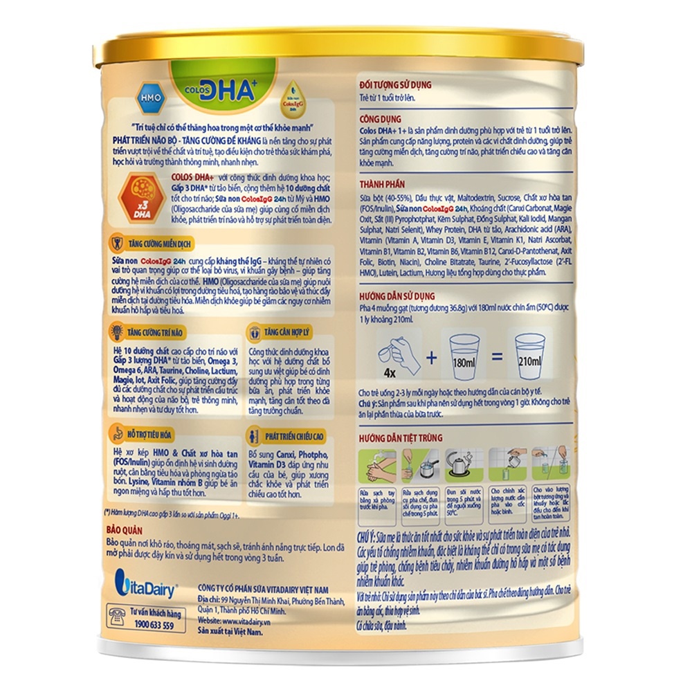 Sữa Colos DHA 1+ 800g cho bé từ 1-2 tuổi hình 3