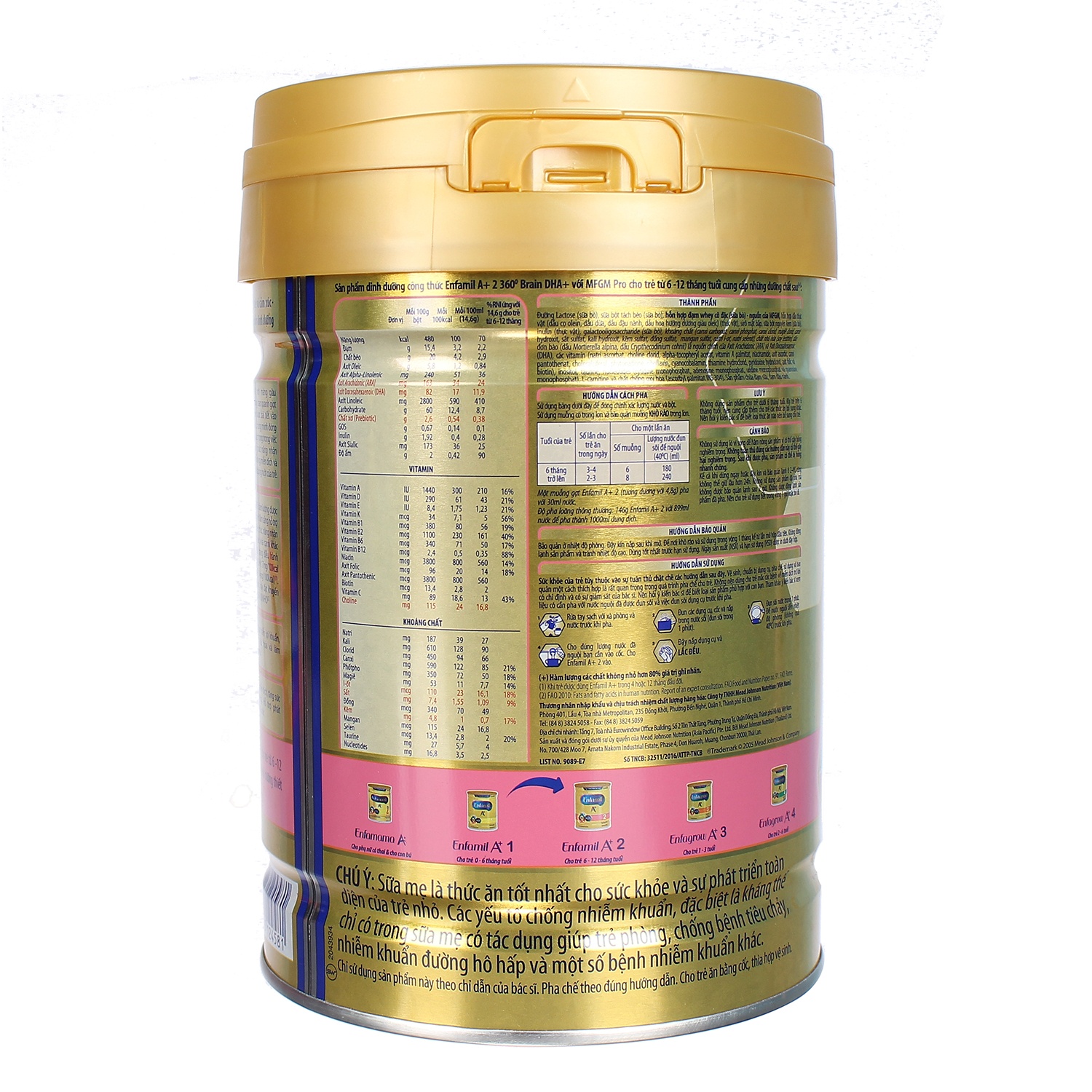 Sữa Enfamil A+ 2 360° Brain DHA+ với MFGM PRO 830-870g Vị Vani cho bé từ 6 - 12 tháng tuổi hình 1
