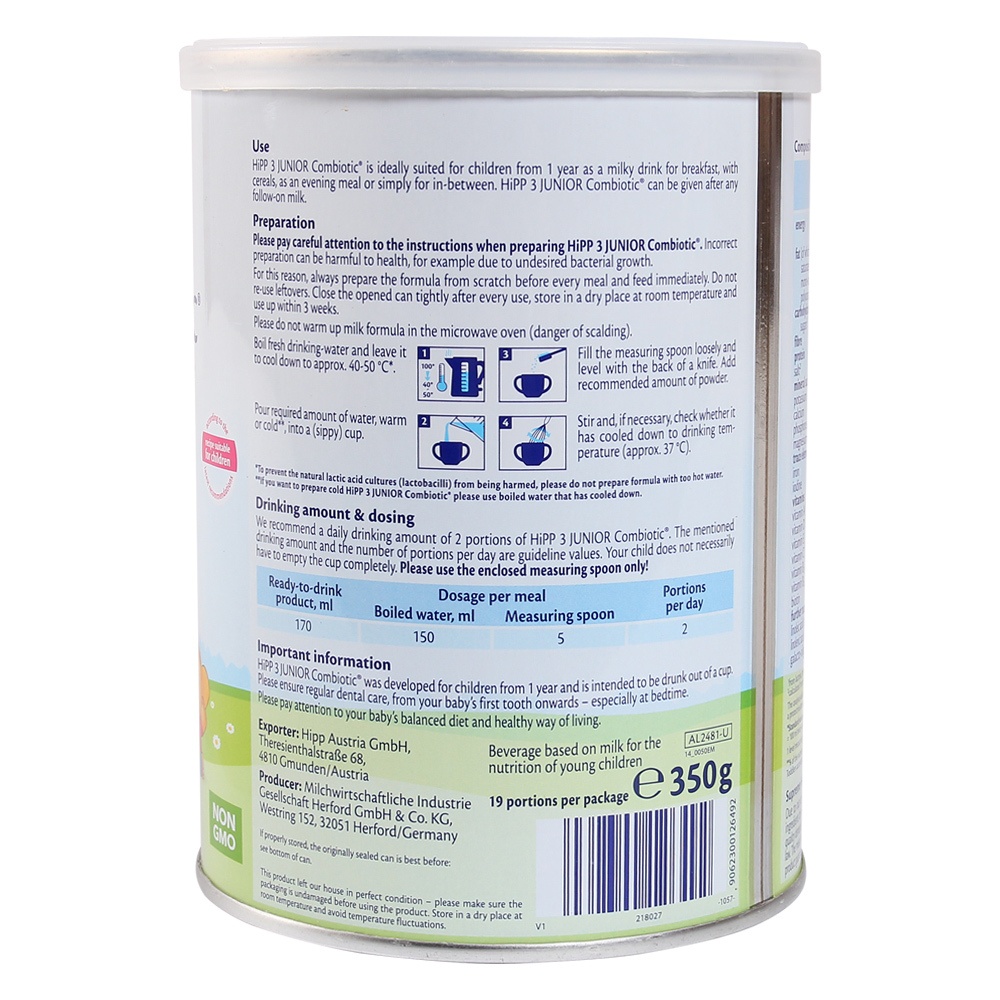 Hướng dẫn sử dụng và cách pha sữa HiPP số 3 Sữa Hipp số 3 Junior Combiotic 350g (>1 tuổi) hình 3