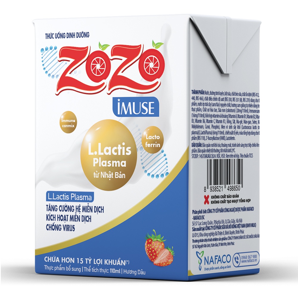 Sữa dinh dưỡng ZOZO IMUSE vị dâu 110ml hình 1