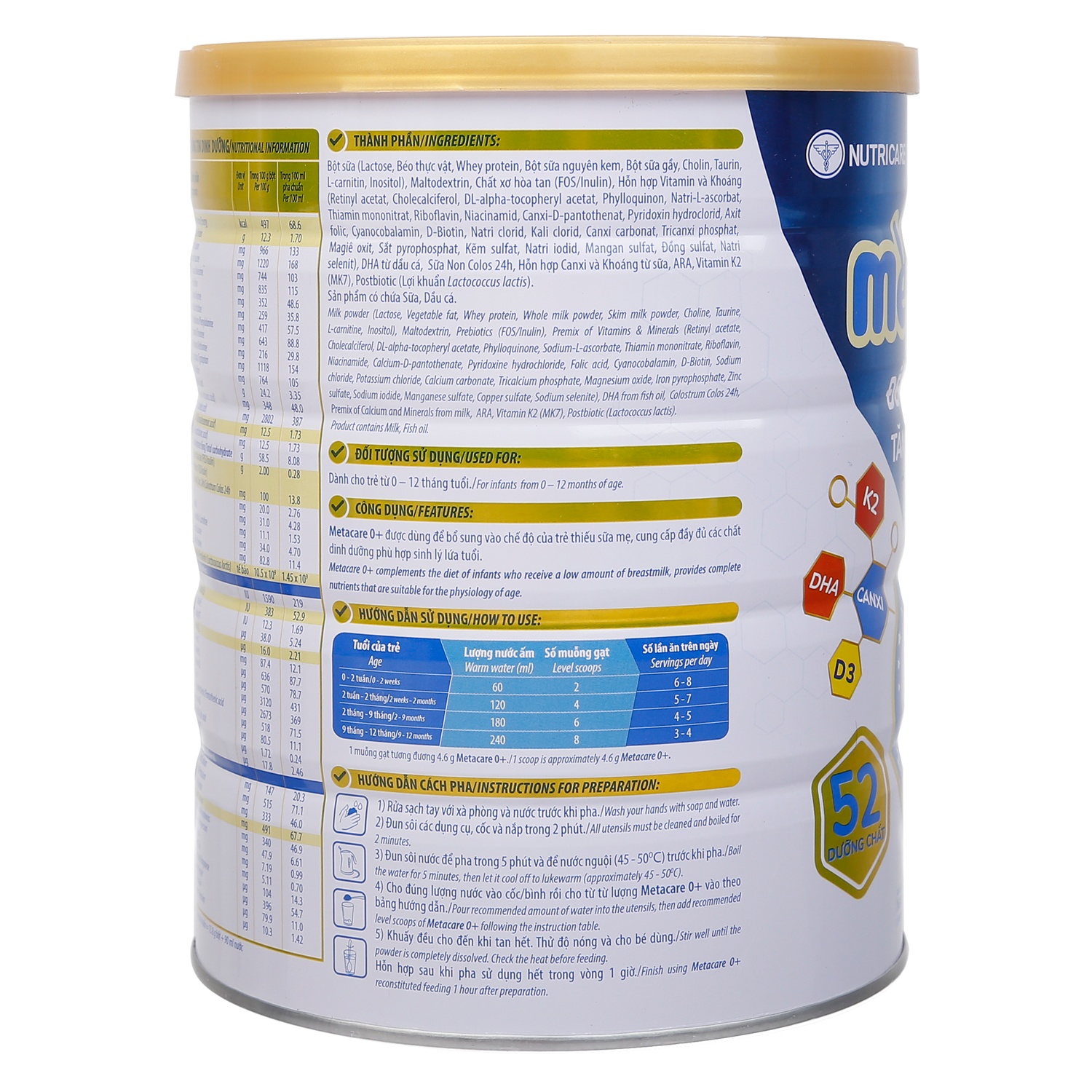 Sữa bột Metacare 0+ 800g (Xanh) hình 4