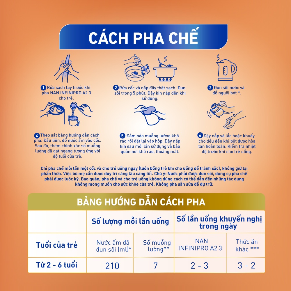 Cách pha sữa Nan InfiniPro A2 số 3 800g