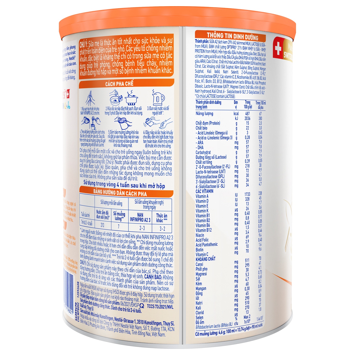 Thành phần chính của sữa Nan InfiniPro A2 số 3 800g