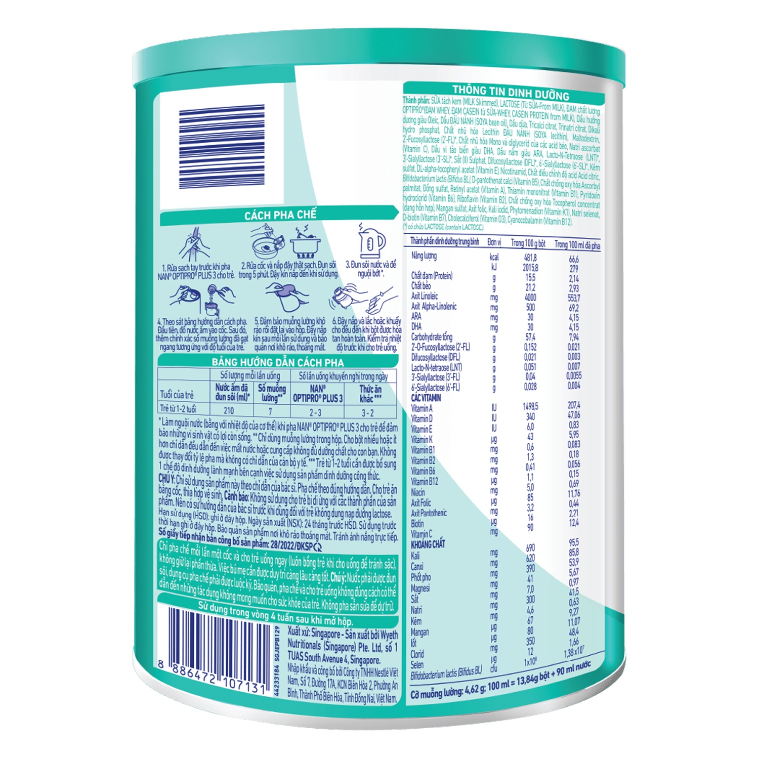 Thành phần dinh dưỡng của sữa Nan Optipro Plus 5HMO số 3 cho bé 1-2 tuổi