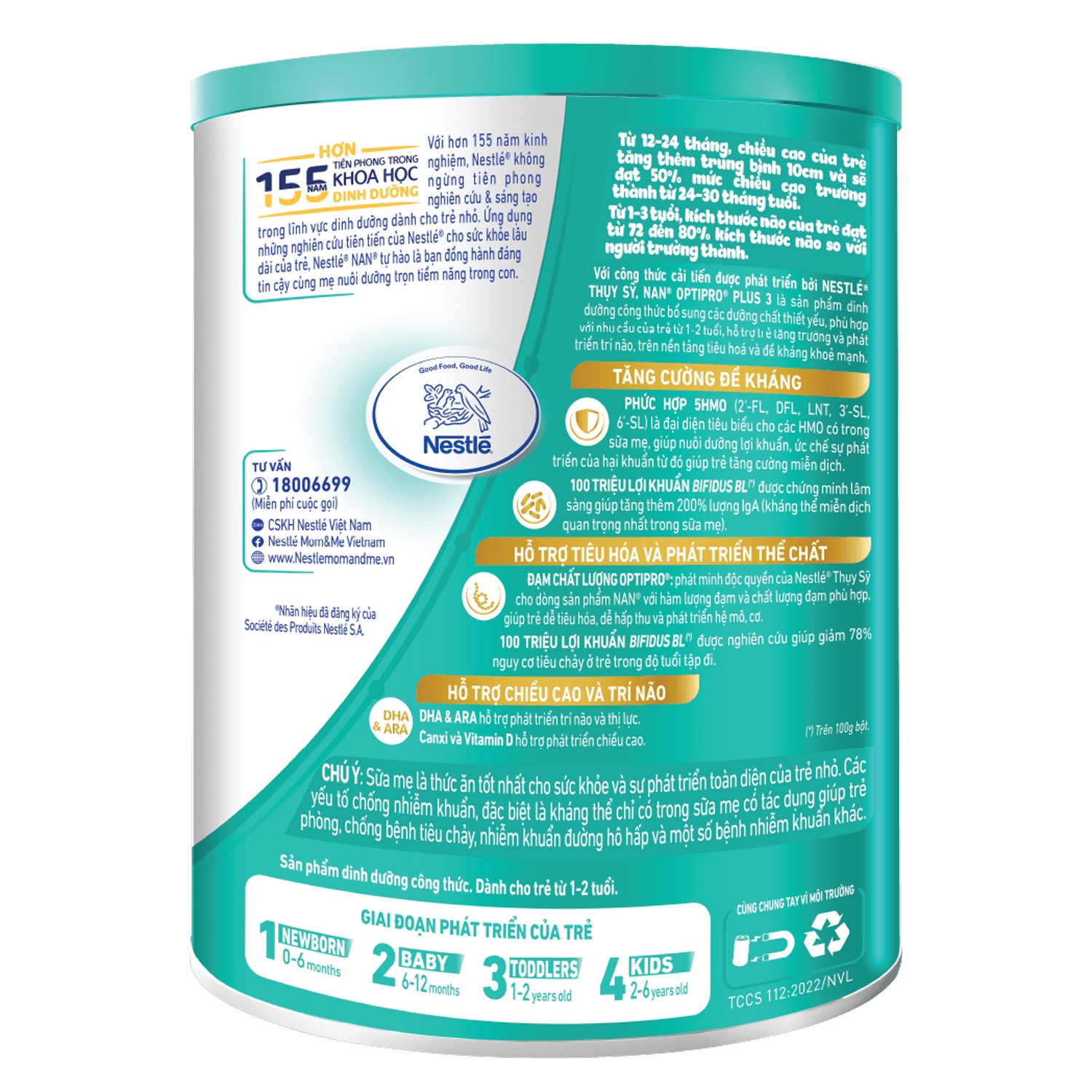 Sữa Nan Optipro Plus số 3 5HMO 850g cho bé 1-2 tuổi hình 3