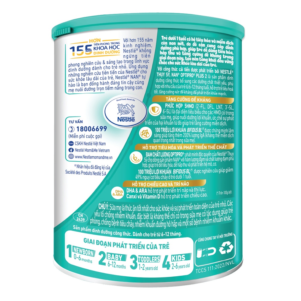 Sữa Nan Optipro Plus số 2 5HMO 400g cho bé 6-12 tháng tuổi hình 3