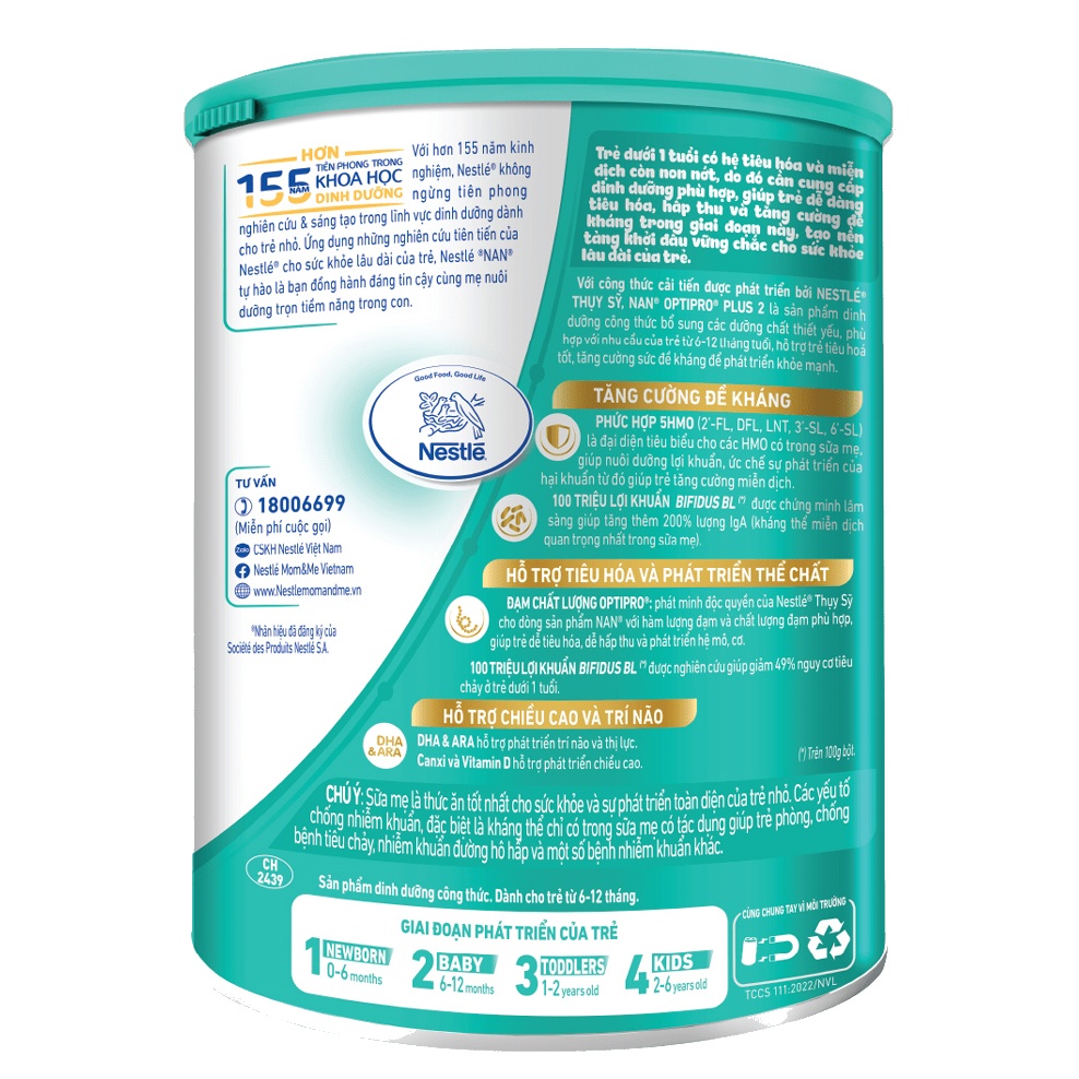 Sữa Nan Optipro Plus số 2 5HMO 800g cho bé 6-12 tháng tuổi hình 3