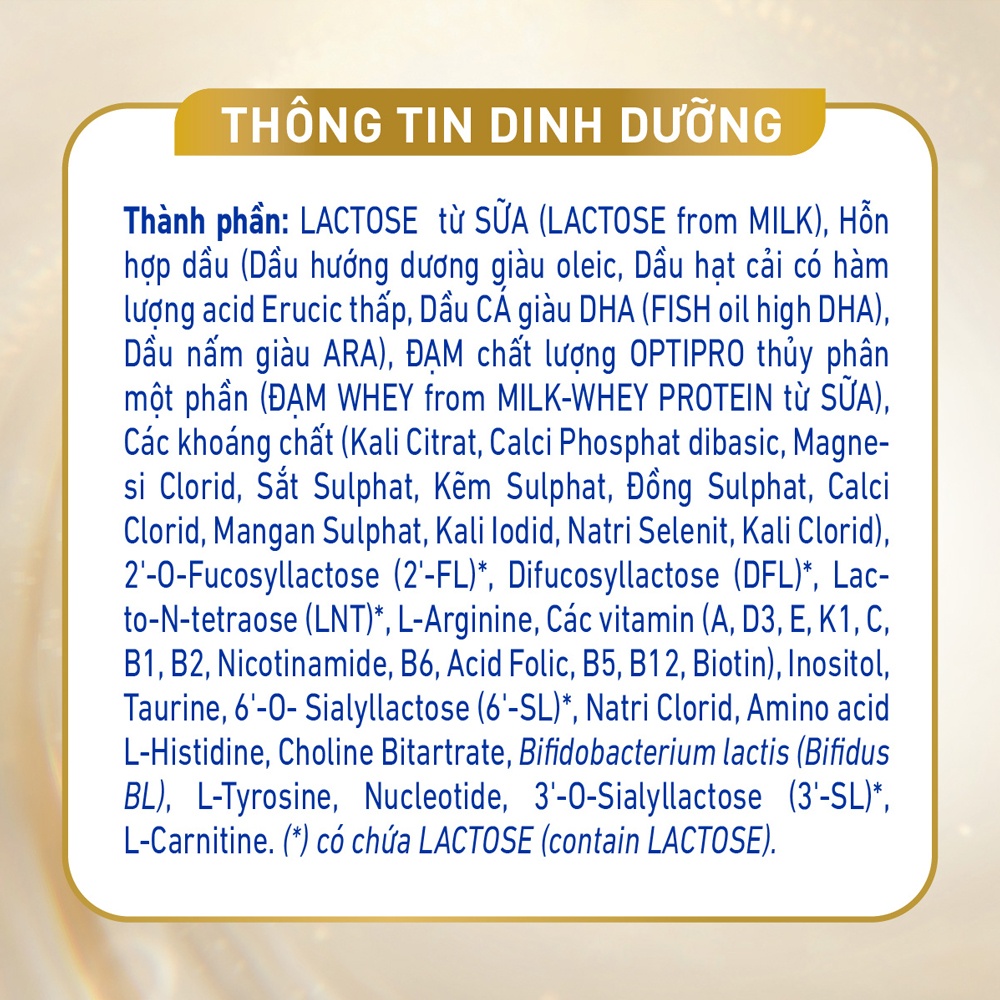 Thông tin dinh dưỡng sữa Nan Supreme Số 1 5HMO 400g New