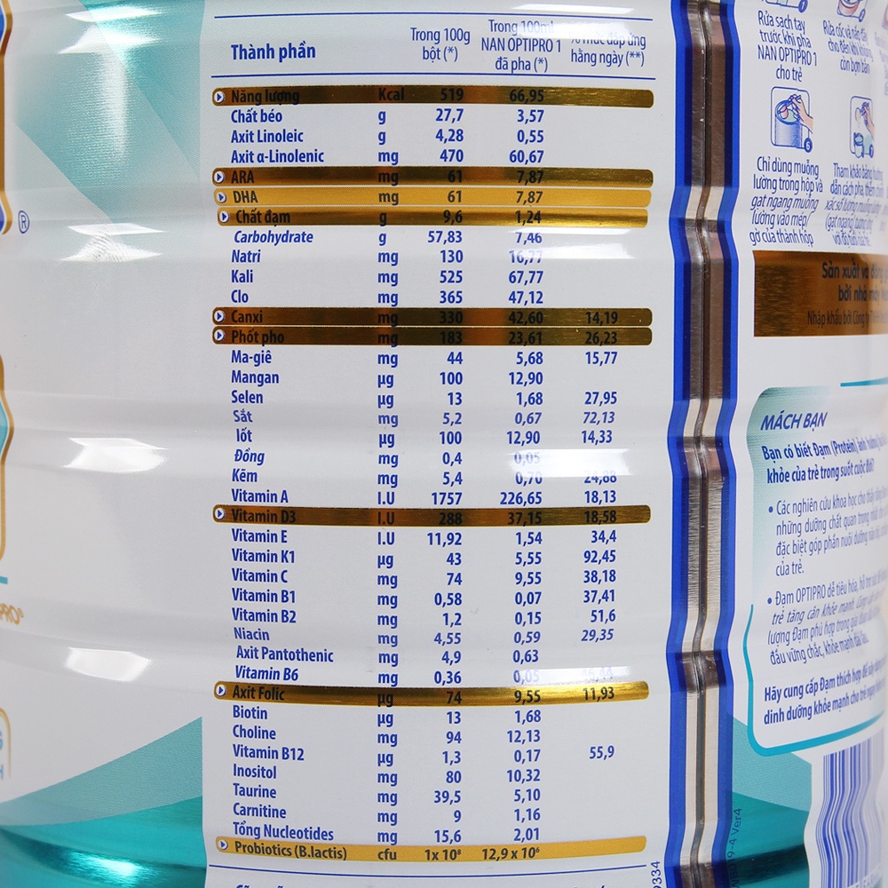 Bao bì mới của sữa Nan Pro số 1 800g Sữa Nan Optipro 1 800g (0 - 6 tháng) hình 3